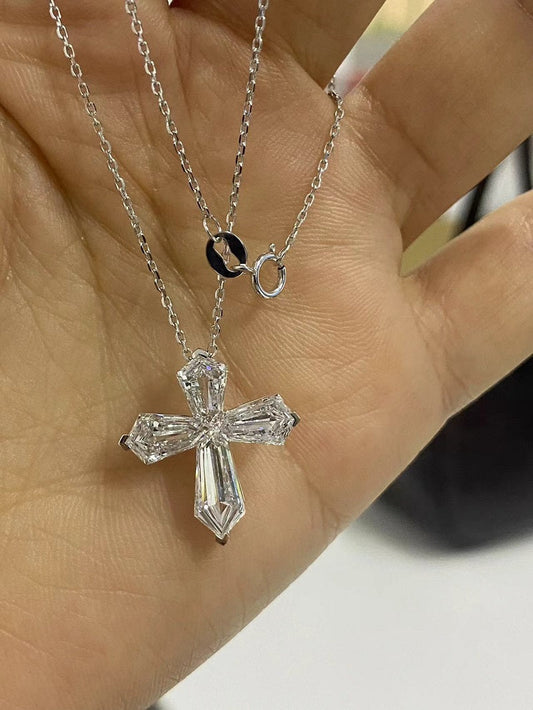 Ruif Customize 18k Gold about 3.5ct Cross Lab Grown Diamond Necklace for Women Chain Choker Female Shiny Jewelry