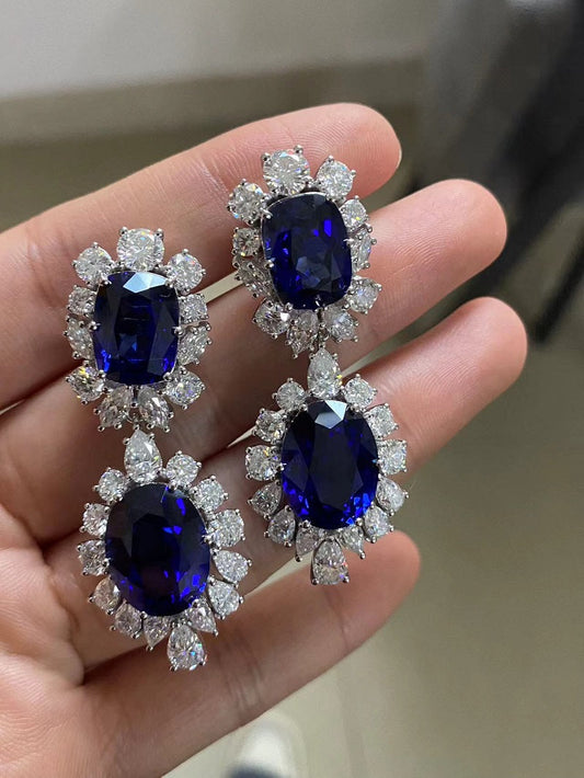 Ruif Customized 9k Lab Grown Sapphire Earrings for Women Bridal Promise Jewelry Birthday Gift