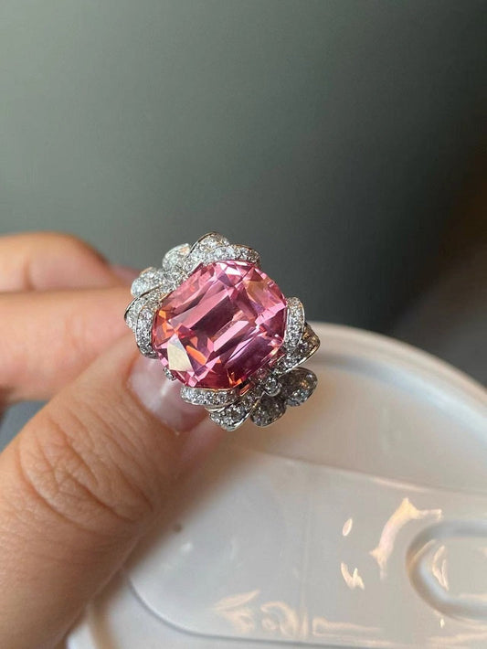 RUIF Customize 18k Gold Luxury about 12ct Lab Grown Padparadscha Sapphire Rings for Women Lab Grown Diamond RING