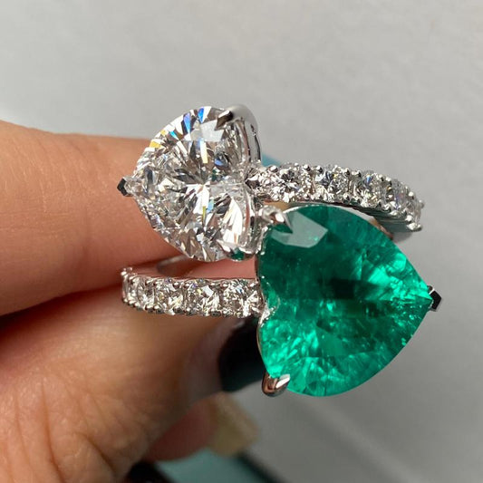 Primiana 2025 Hot Sale Special Design 18K 11×12mm 4.69ct Heart Shape Rings Lab Emerald And 2.8CT Diamond Girlfriend Gift