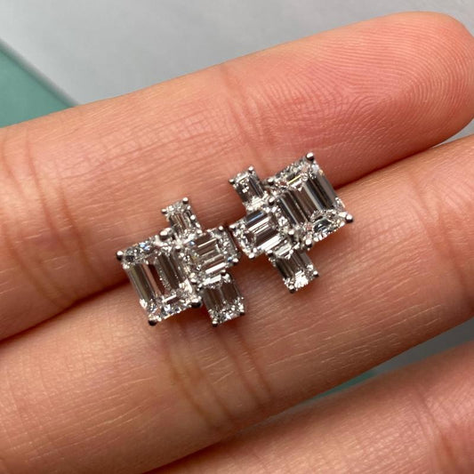 Primiana 2025 Hot Sale Special Design 18K Each Main Stone 0.75 CT Emerald Shape Earrings Lab Diamond Girlfriend Gift