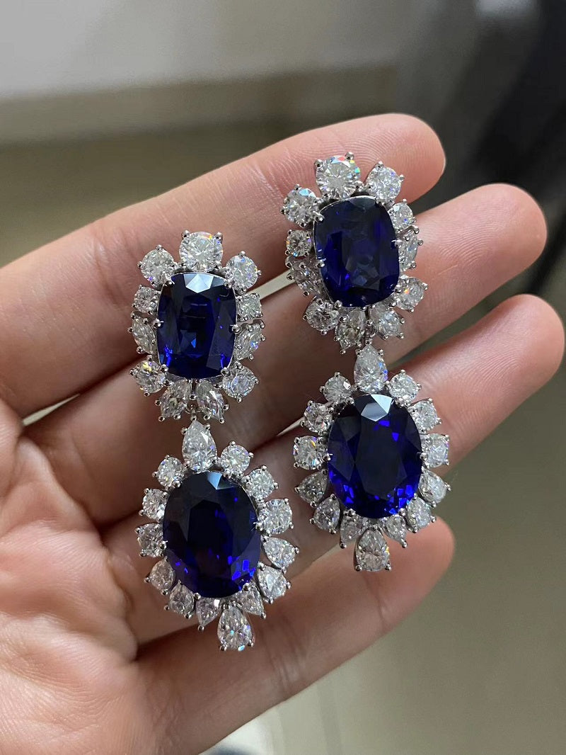 Ruif Customized 9k Lab Grown Sapphire Earrings for Women Bridal Promise Jewelry Birthday Gift