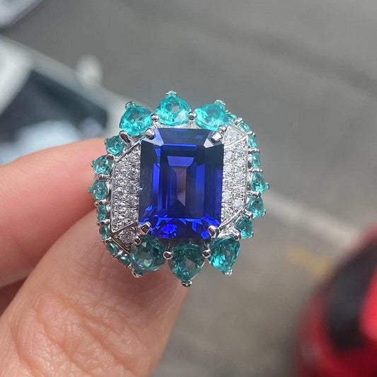 Ruif Customized 9k Gold about 7ct Lab Grown Sapphire Rings for Women Engagement Cocktail Jewelry