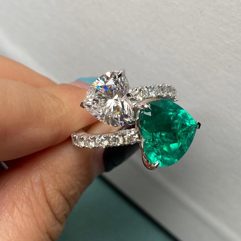Primiana  2025 Hot Sale Special Design 18K 11×12mm 4.69ct Heart  Shape Rings Lab Emerald And 2.8CT Diamond Girlfriend Gift