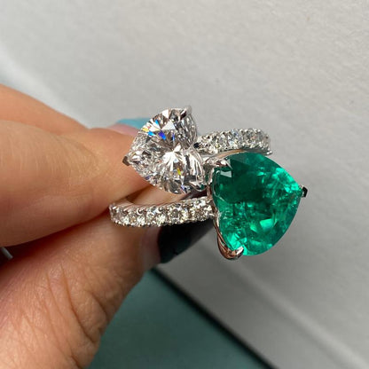 Primiana  2025 Hot Sale Special Design 18K 11×12mm 4.69ct Heart  Shape Rings Lab Emerald And 2.8CT Diamond Girlfriend Gift