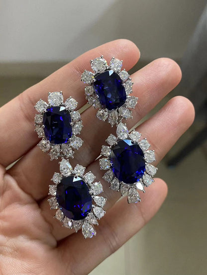 Ruif Customized 9k Lab Grown Sapphire Earrings for Women Bridal Promise Jewelry Birthday Gift