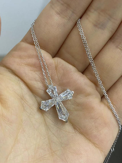 Ruif Customize 18k Gold about 3.5ct Cross Lab Grown Diamond Necklace for Women Chain Choker Female Shiny Jewelry