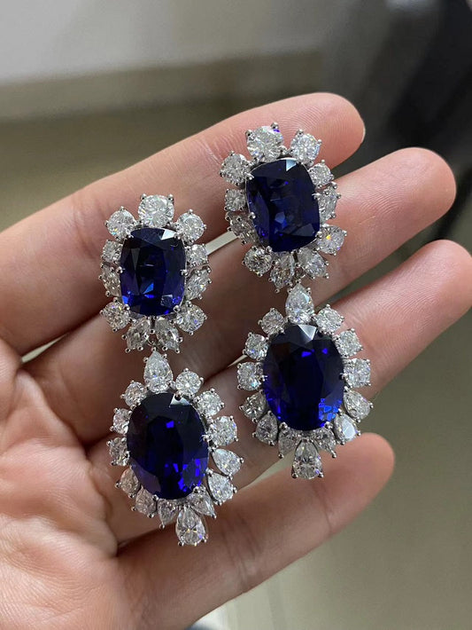 Ruif Customized 9k Lab Grown Sapphire Earrings for Women Bridal Promise Jewelry Birthday Gift